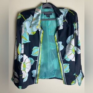RUSSELL SCOTT WOMENS OPEN FRONT FLORAL COLORFUL 100% SILK BLAZER SIZE 12